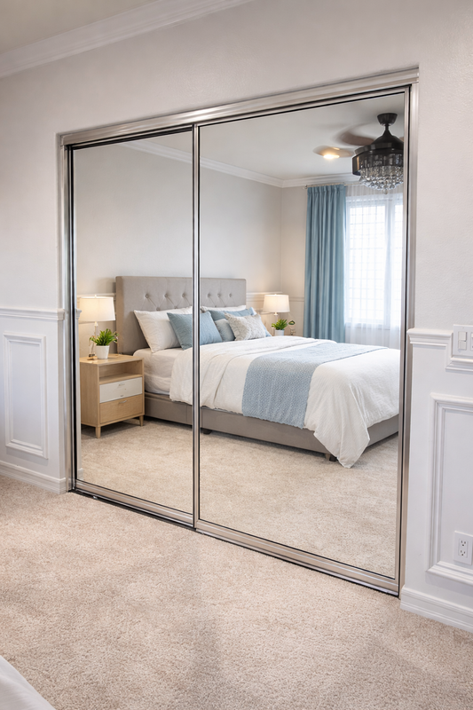 Silver Sliding Mirror Closet Door Set