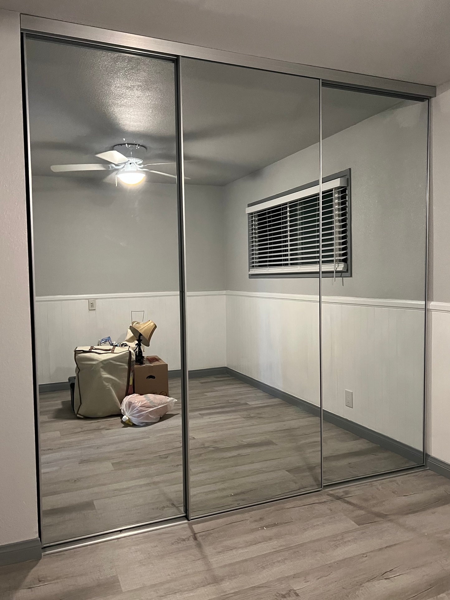 Grey Satin Anodize Sliding Mirror Closet Door Set