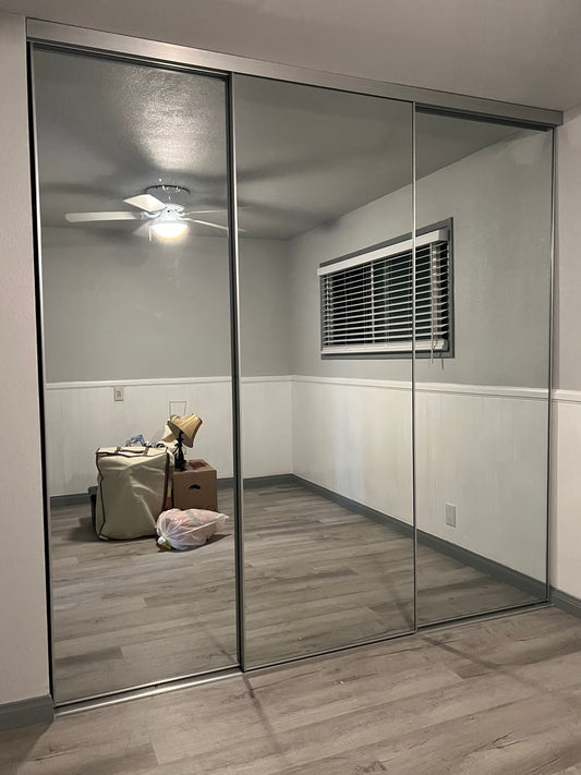 Grey Satin Anodize Sliding Mirror Closet Door Set